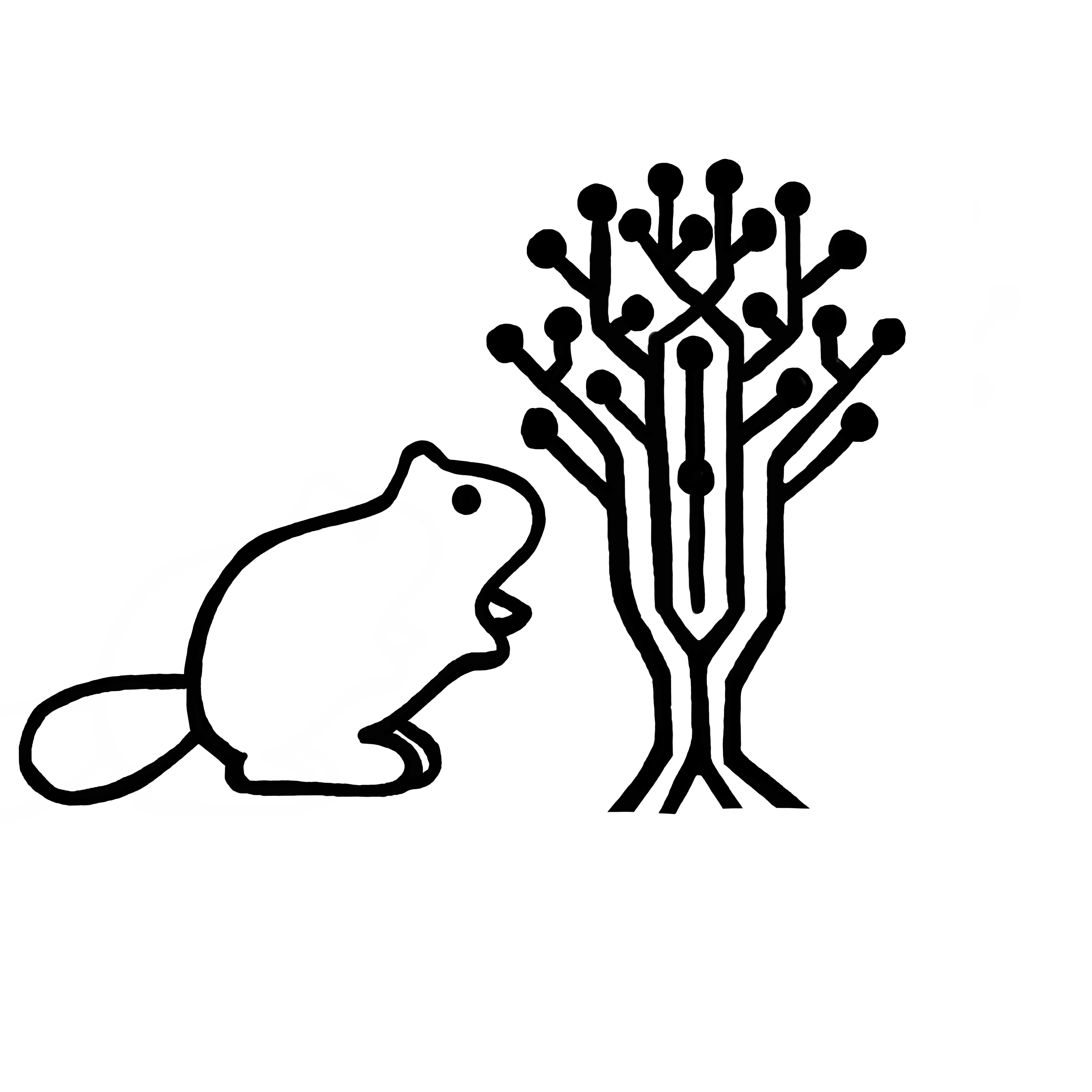 a logo line drawing of a beaver by a tree that looks like it is made of circuitry